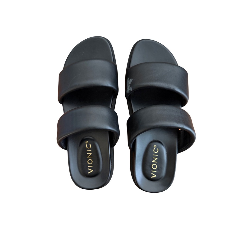 Vionic Modesto Black Leather Platform Lug Sole Slide Sandals Womens Size 7
